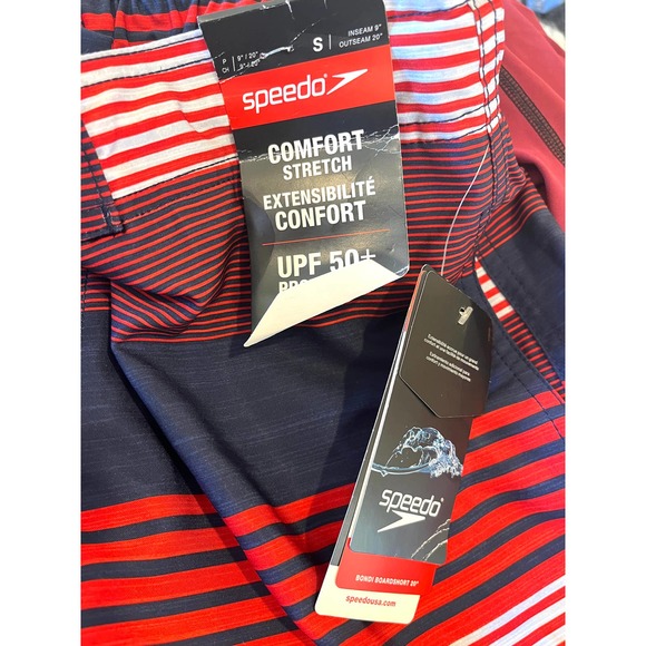 SPEEDO Mens Red Lightweight Striped Athletic Fit Swim Trunks Small NWT - Picture 4 of 4